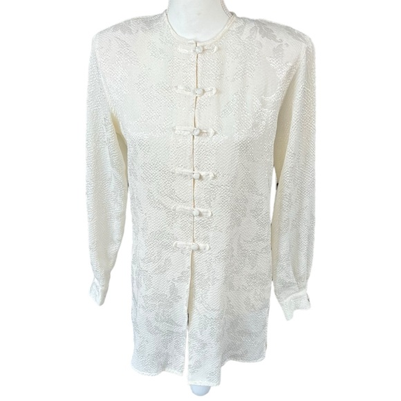 VTG 80s Tess ivory cream tunic long sleeve blouse shoulder pads women small top - Picture 1 of 4
